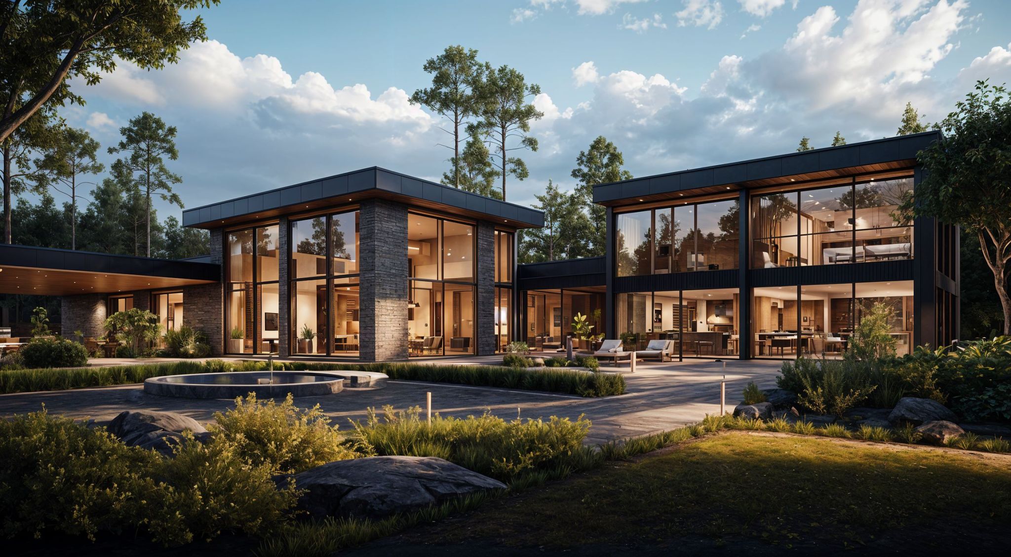 Modern residence at dusk